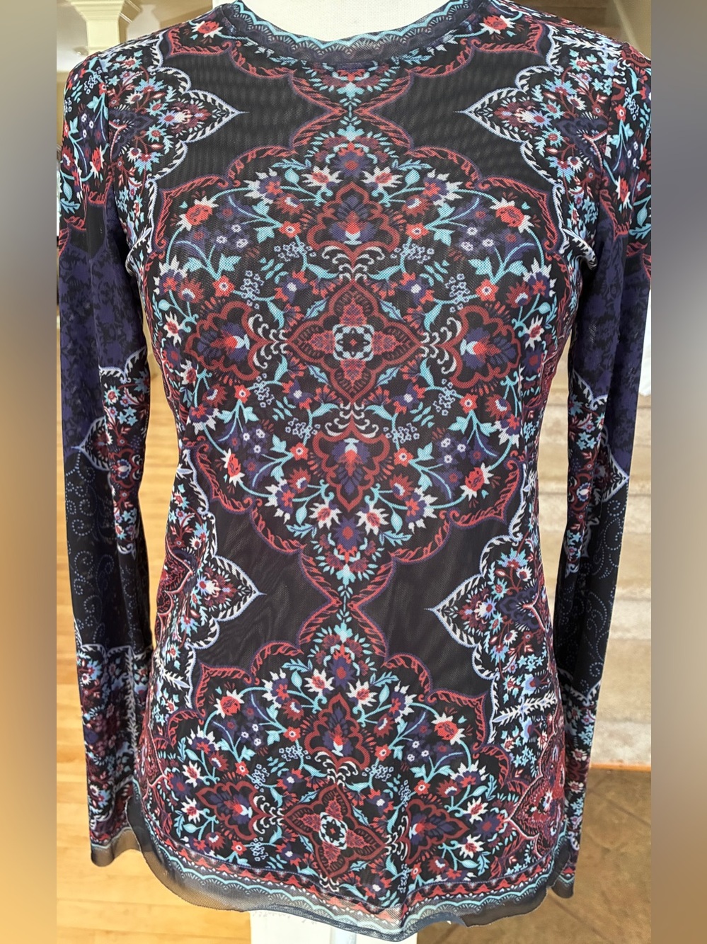 Hale Bob Long Sleeve Floral Mesh Top